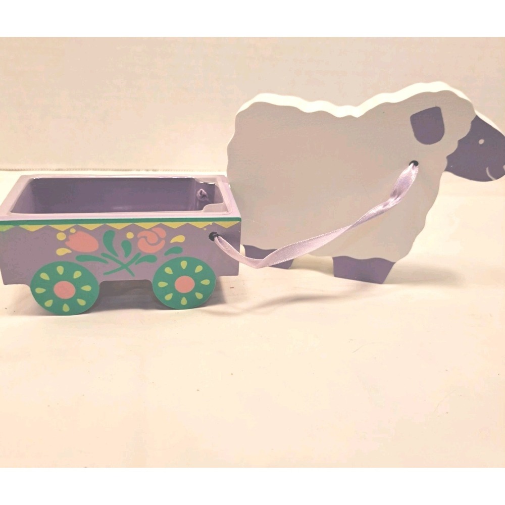 Vintage Avon Country Lamb with Cart Easter Decor Cute Wooden Spring NOS!